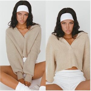 Princess Polly Sweater Women S/M Tiara Cropped Sweater Beige Tan Crochet